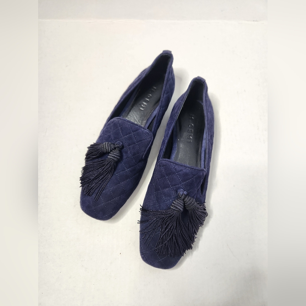 M. Gemi Size 7.5 / Euro 38 Quilted Tassel Suede Loafers - Navy Blue
